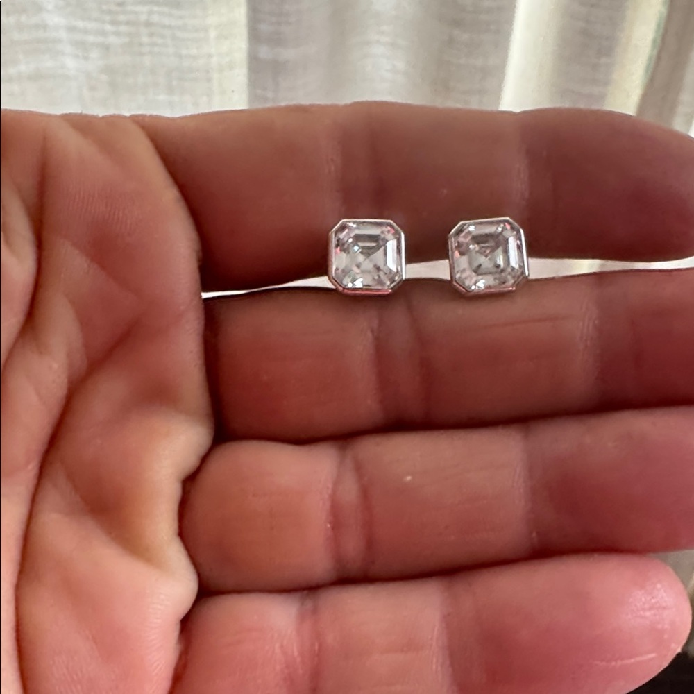 Melinda Maria Silver and Diamondette 8mm Duchess Stud Earrings
